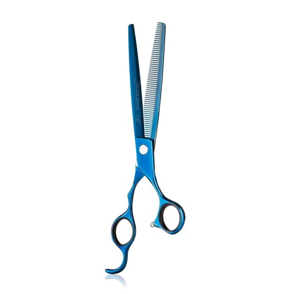 7.5' straight thinning scissors with 58 V-shaped teeth, titanium blue