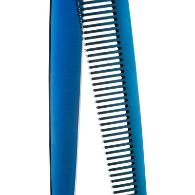 7.5' straight thinning scissors with 58 V-shaped teeth, titanium blue