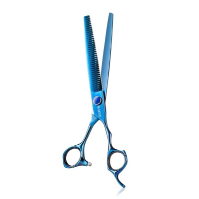 Straight thinning scissors 7.5' wide teeth without V blue titanium