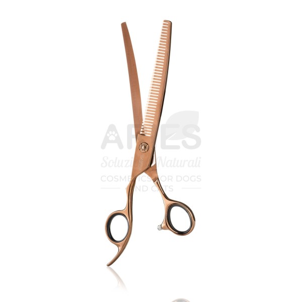 Thinning Scissor Curved Blade Left-Handed 40 Teeth with V 7,5’’ Cm 21 bronze